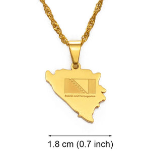 Bosnia and Herzegovina Flag Map Necklace