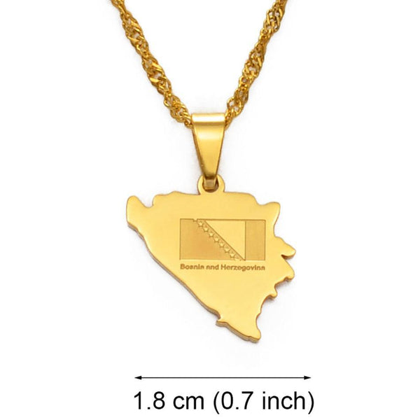 Bosnia and Herzegovina Flag Map Necklace