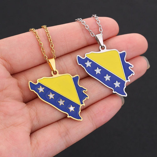 Bosnia and Herzegovina Flag Map Necklace