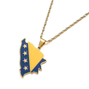 Bosnia and Herzegovina Flag Map Necklace