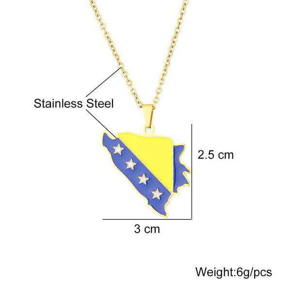 Bosnia and Herzegovina Flag Map Necklace