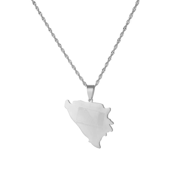 Bosnia and Herzegovina Flag Map Necklace