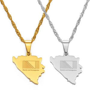 Bosnia and Herzegovina Flag Map Necklace