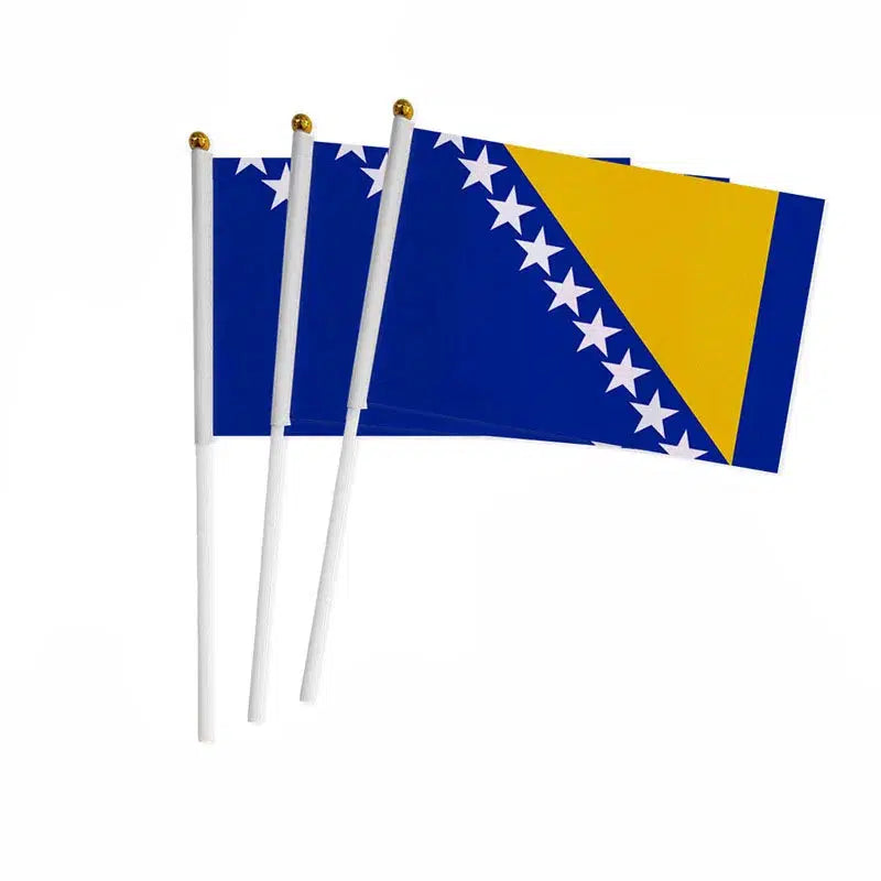 Bosnia and Herzegovina Flag on Stick - Small Handheld Flag (50/100Pcs)