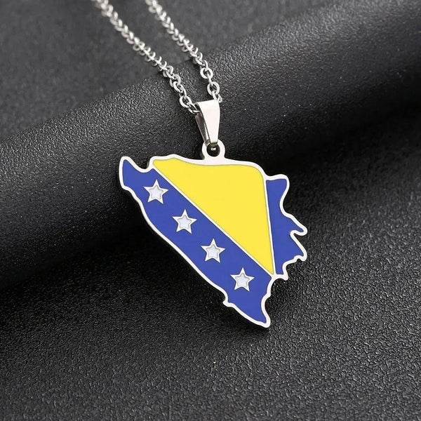 Bosnia and Herzegovina Flag Map Necklace