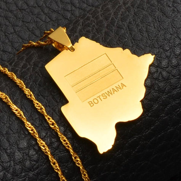 Botswana Flag Map Necklace