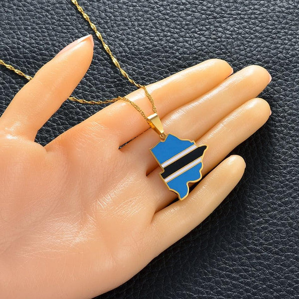 Botswana Flag Map Necklace