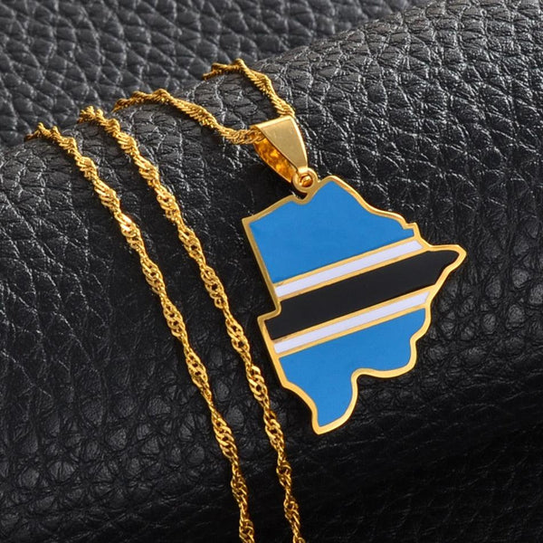 Botswana Flag Map Necklace