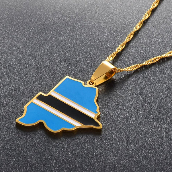 Botswana Flag Map Necklace