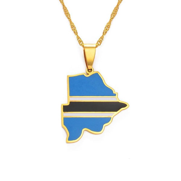 Botswana Flag Map Necklace
