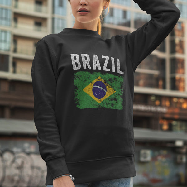 Brazil Flag Distressed - Brazilian Flag Sweatshirt