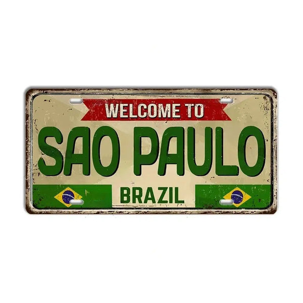 Brazil Flag License Plate Collection - Decorative Metal Tin Signs