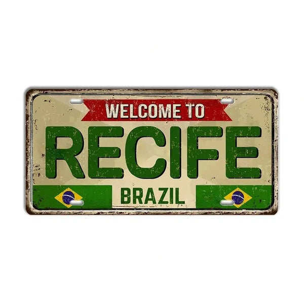 Brazil Flag License Plate Collection - Decorative Metal Tin Signs