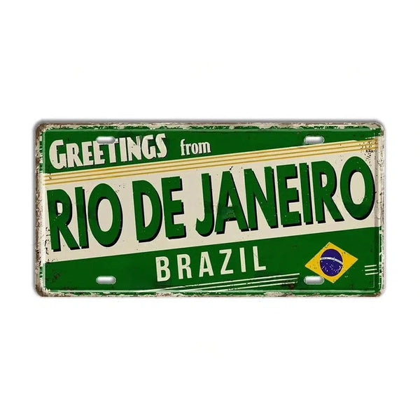 Brazil Flag License Plate Collection - Decorative Metal Tin Signs