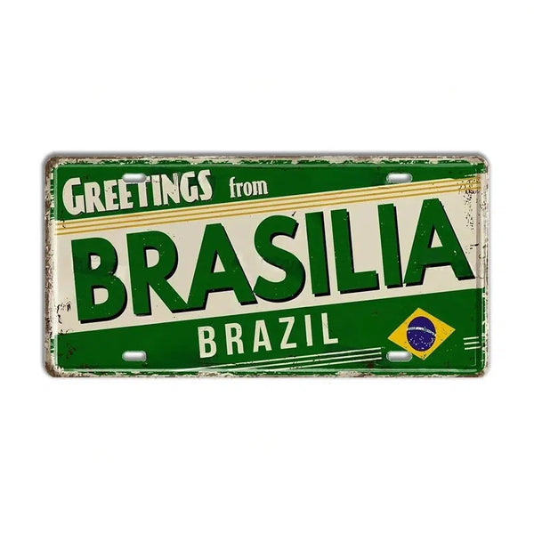 Brazil Flag License Plate Collection - Decorative Metal Tin Signs