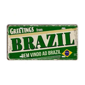 Brazil Flag License Plate Collection - Decorative Metal Tin Signs