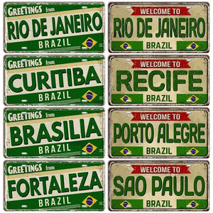 Brazil Flag License Plate Collection - Decorative Metal Tin Signs