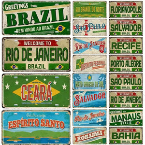 Brazil Flag License Plate Collection - Decorative Metal Tin Signs