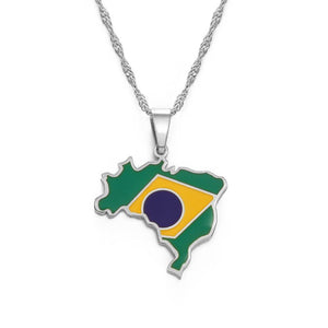 Brazil Flag Map Necklace