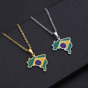 Brazil Flag Map Necklace