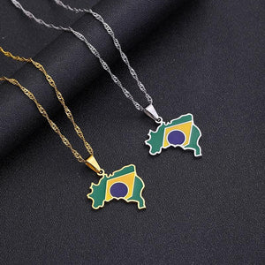 Brazil Flag Map Necklace