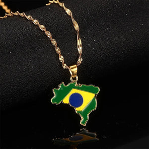 Brazil Flag Map Necklace