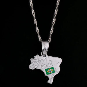 Brazil Flag Map Necklace