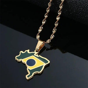 Brazil Flag Map Necklace