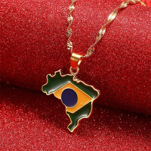 Brazil Flag Map Necklace