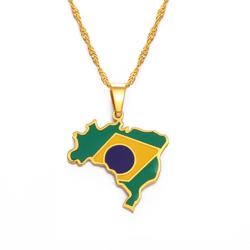 Brazil Flag Map Necklace