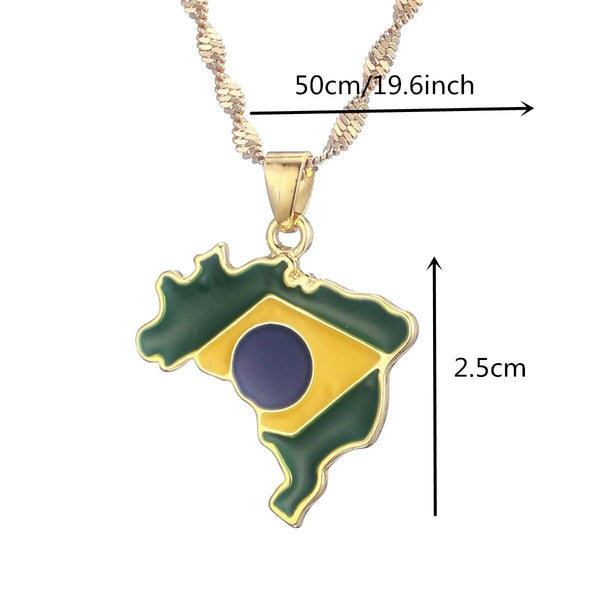 Brazil Flag Map Necklace