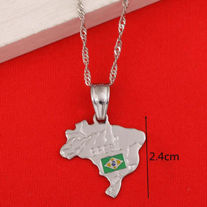 Brazil Flag Map Necklace