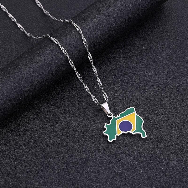 Brazil Flag Map Necklace