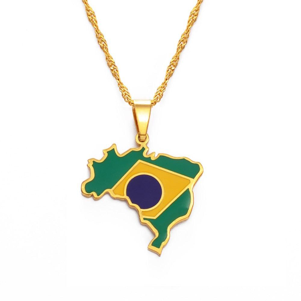 Brazil Flag Map Necklace