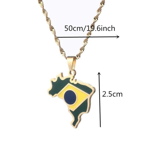 Brazil Flag Map Necklace