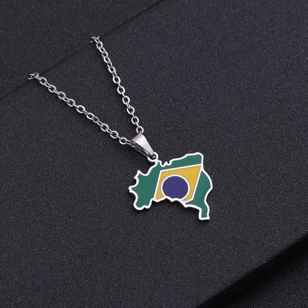 Brazil Flag Map Necklace