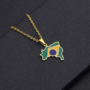 Brazil Flag Map Necklace