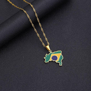 Brazil Flag Map Necklace