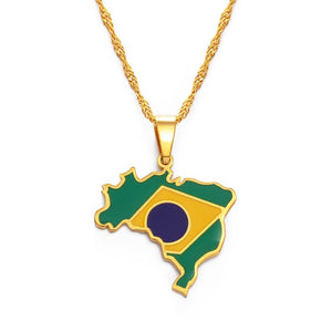 Brazil Flag Map Necklace