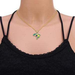 Brazil Flag Map Necklace