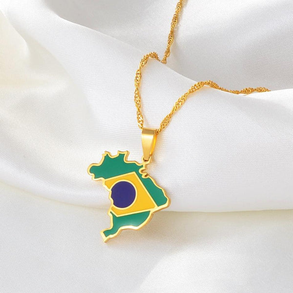 Brazil Flag Map Necklace