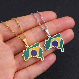 Brazil Flag Map Necklace