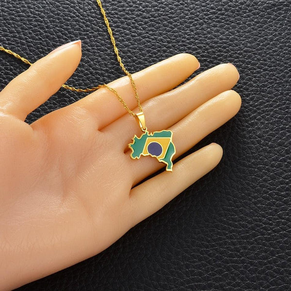 Brazil Flag Map Necklace