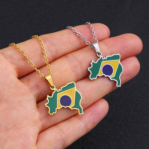 Brazil Flag Map Necklace