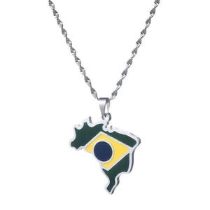 Brazil Flag Map Necklace