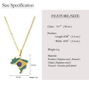 Brazil Flag Map Necklace