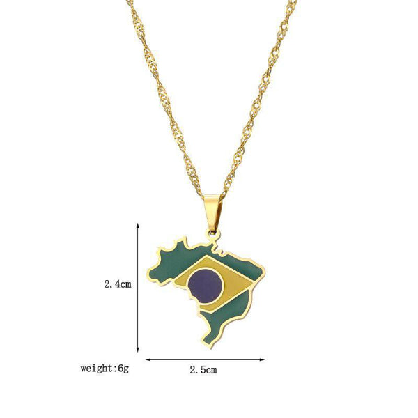 Brazil Flag Map Necklace