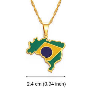 Brazil Flag Map Necklace