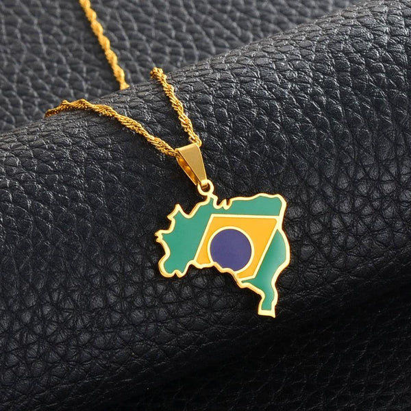 Brazil Flag Map Necklace