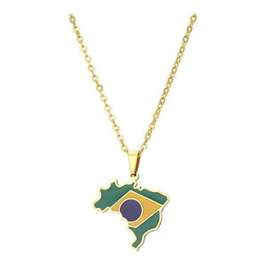 Brazil Flag Map Necklace